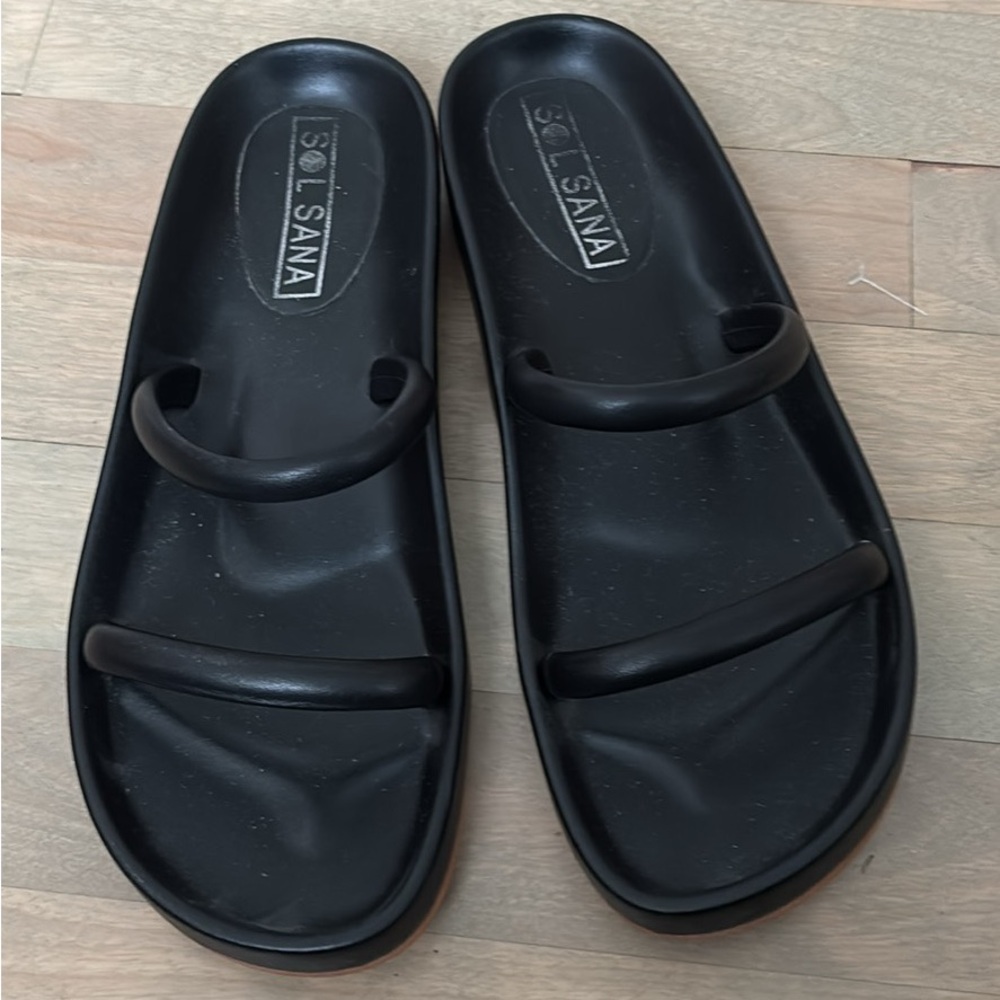 Sol Sana Black Double Strap Slides 41 9.5